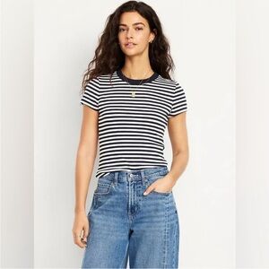 Old Navy - Navy and White Striped Short Sleeve Tee